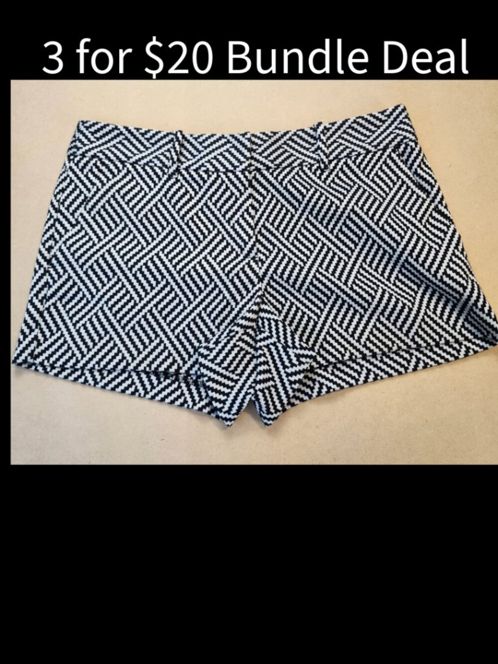 Metaphor Black & White Herringbone Jacquard Chino Shorts – Size 10 NWOT